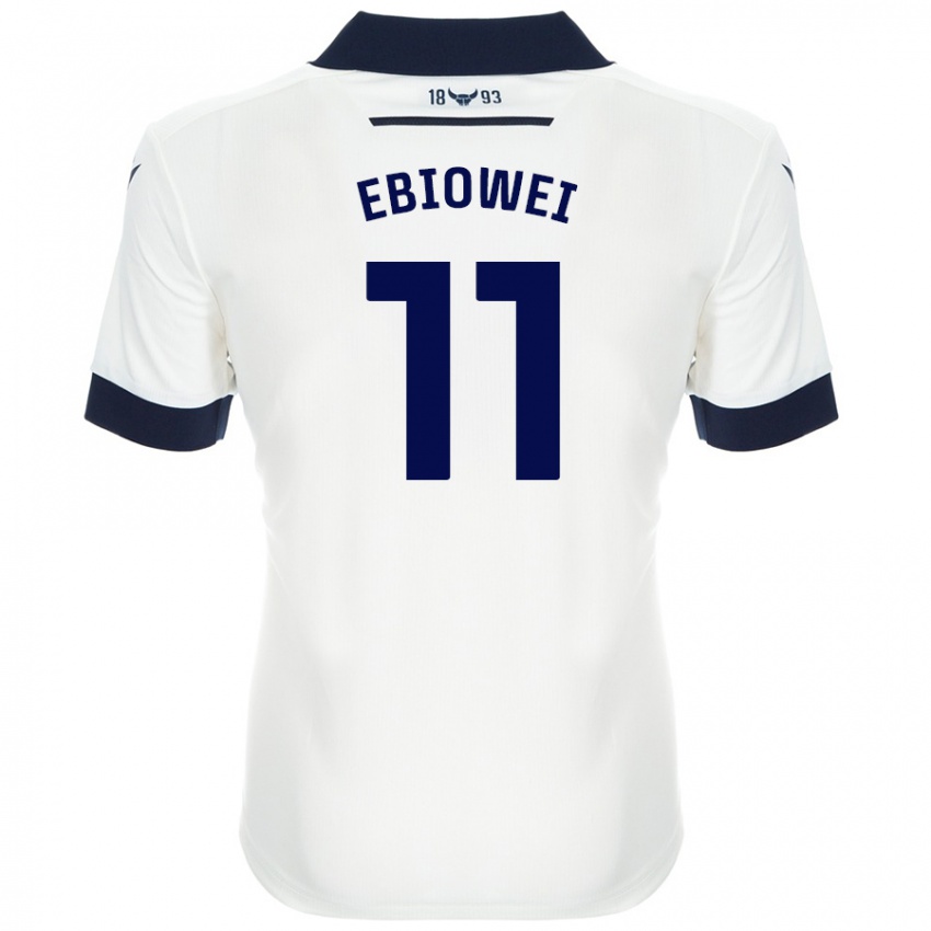 Niño Camiseta Malcolm Ebiowei #11 Blanco Azul Marino 2ª Equipación 2024/25 La Camisa