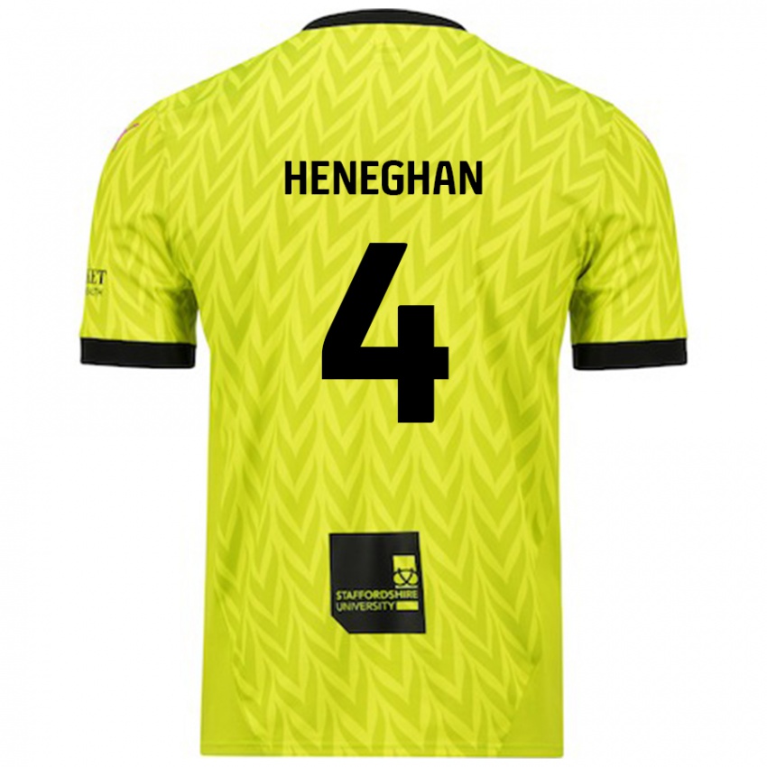 Niño Camiseta Ben Heneghan #4 Verde Fluorescente 2ª Equipación 2024/25 La Camisa