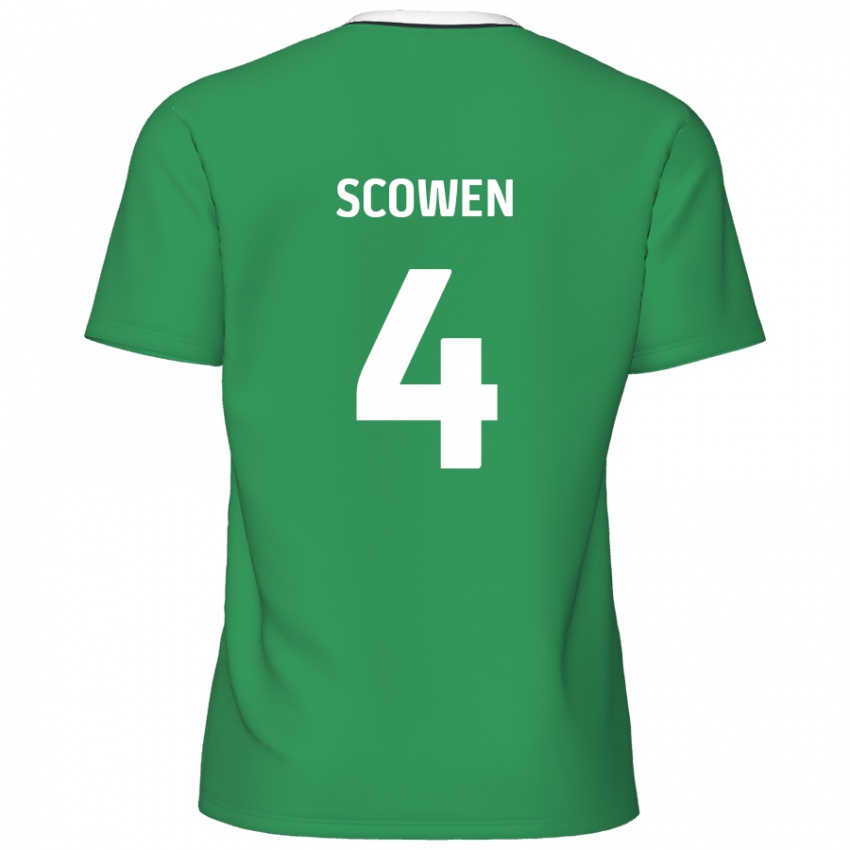 Niño Camiseta Josh Scowen #4 Verde Rayas Blancas 2ª Equipación 2024/25 La Camisa