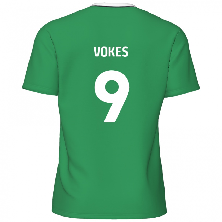 Niño Camiseta Sam Vokes #9 Verde Rayas Blancas 2ª Equipación 2024/25 La Camisa