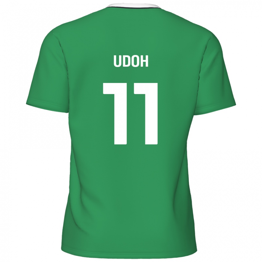 Niño Camiseta Daniel Udoh #11 Verde Rayas Blancas 2ª Equipación 2024/25 La Camisa