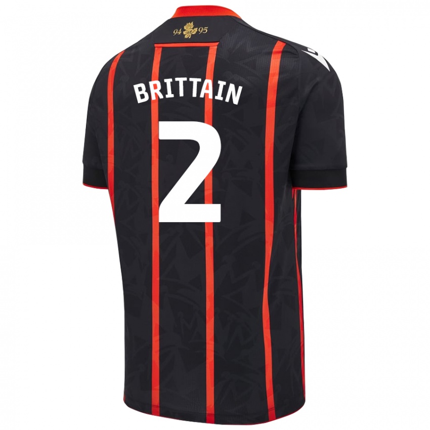 Niño Camiseta Callum Brittain #2 Negro Rojo 2ª Equipación 2024/25 La Camisa