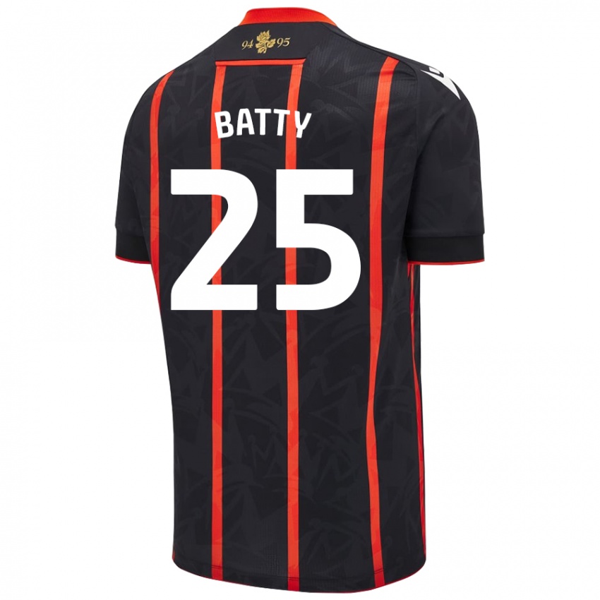 Niño Camiseta Jake Batty #25 Negro Rojo 2ª Equipación 2024/25 La Camisa