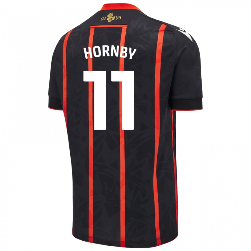 Niño Camiseta Megan Hornby #11 Negro Rojo 2ª Equipación 2024/25 La Camisa