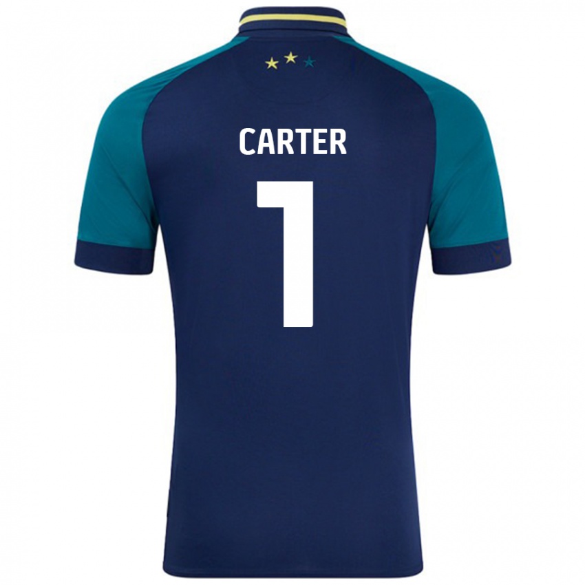 Niño Camiseta Laura Carter #1 Azul Marino Verde Oscuro 2ª Equipación 2024/25 La Camisa