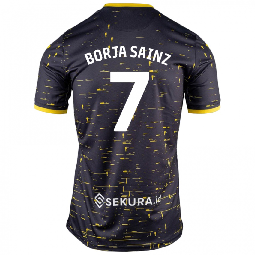 Niño Camiseta Borja Sainz #7 Negro Amarillo 2ª Equipación 2024/25 La Camisa