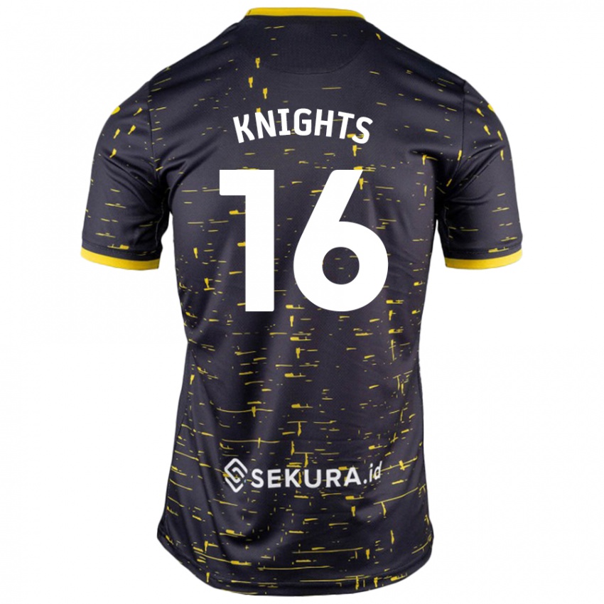 Niño Camiseta Katie Knights #16 Negro Amarillo 2ª Equipación 2024/25 La Camisa