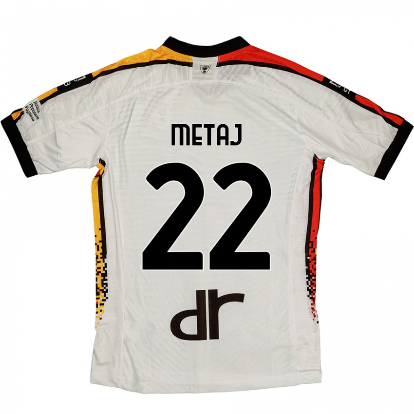 Niño Camiseta Dejvi Metaj #22 Blanco Negro 2ª Equipación 2024/25 La Camisa