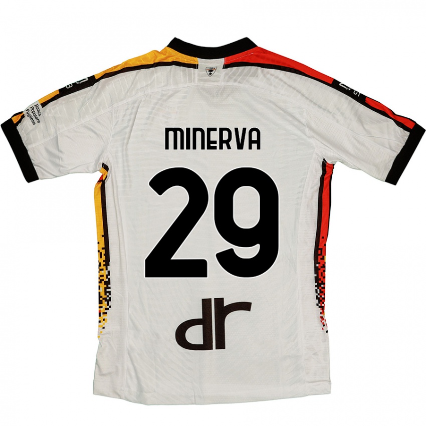 Niño Camiseta Francesco Minerva #29 Blanco Negro 2ª Equipación 2024/25 La Camisa