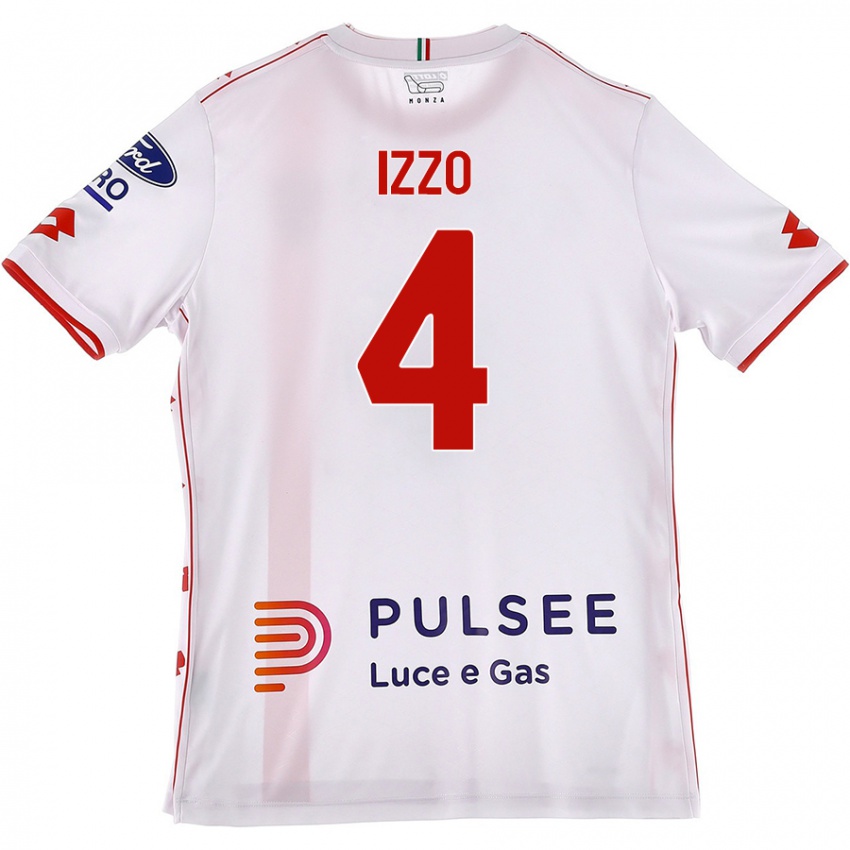 Niño Camiseta Armando Izzo #4 Blanco Rojo 2ª Equipación 2024/25 La Camisa