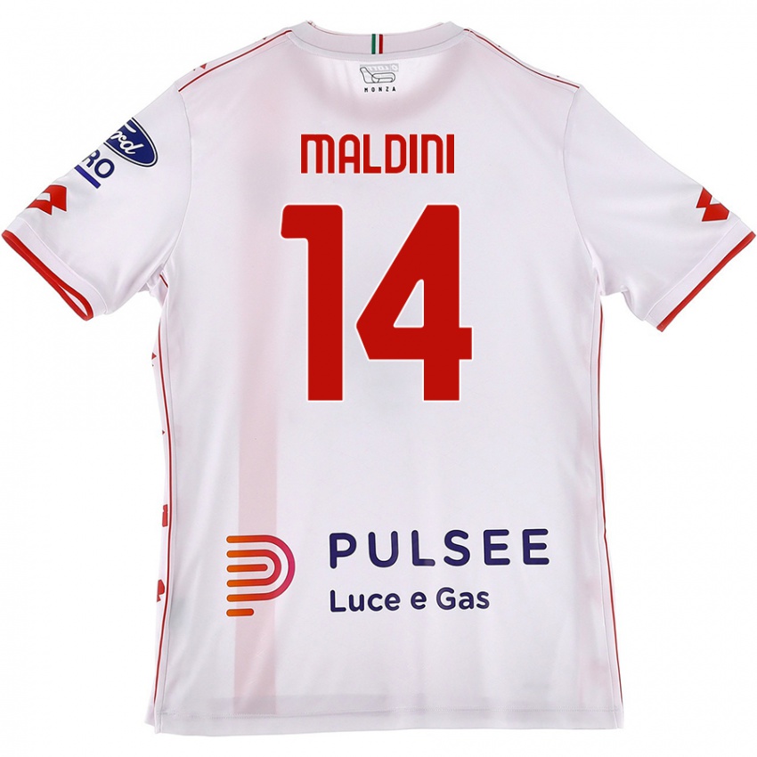 Niño Camiseta Daniel Maldini #14 Blanco Rojo 2ª Equipación 2024/25 La Camisa