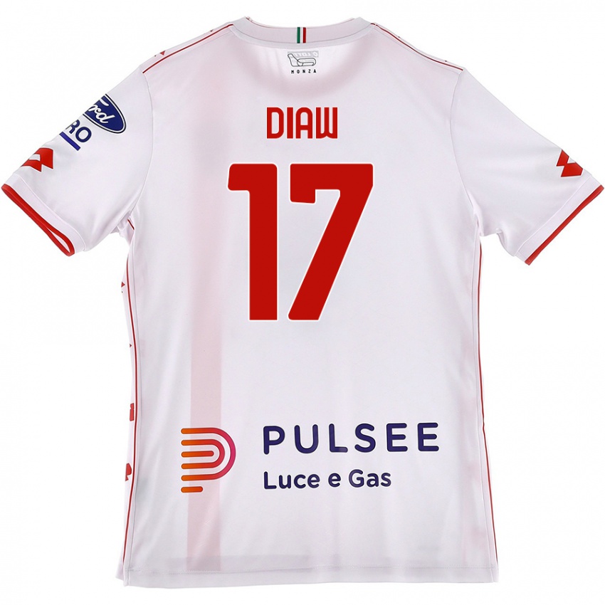 Niño Camiseta Davide Diaw #17 Blanco Rojo 2ª Equipación 2024/25 La Camisa