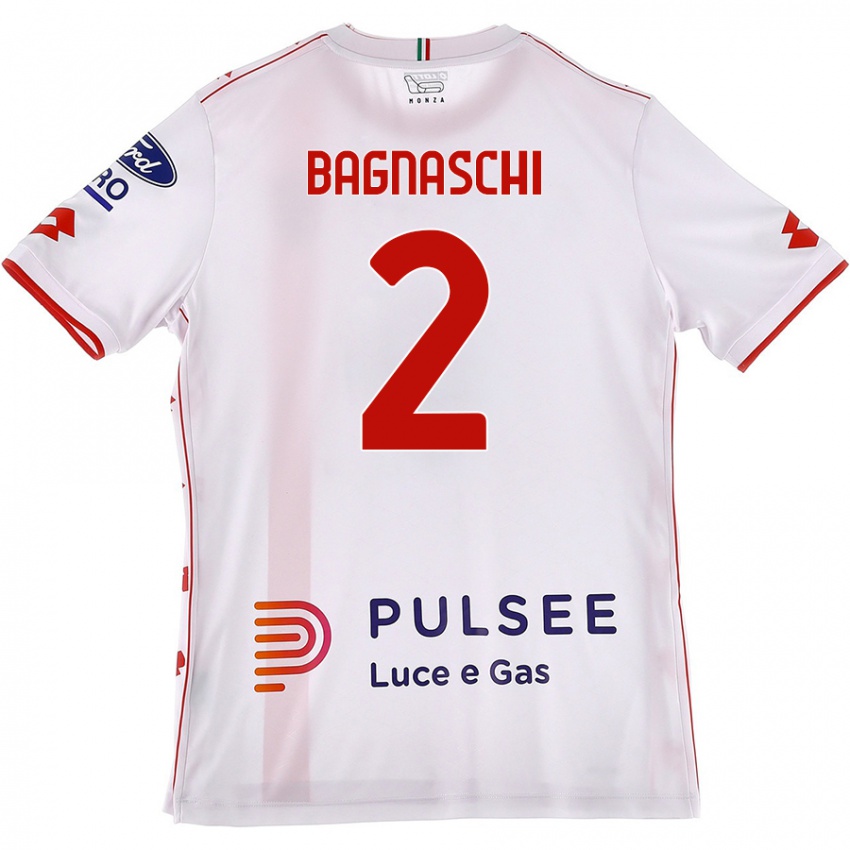 Niño Camiseta Alessandro Bagnaschi #2 Blanco Rojo 2ª Equipación 2024/25 La Camisa