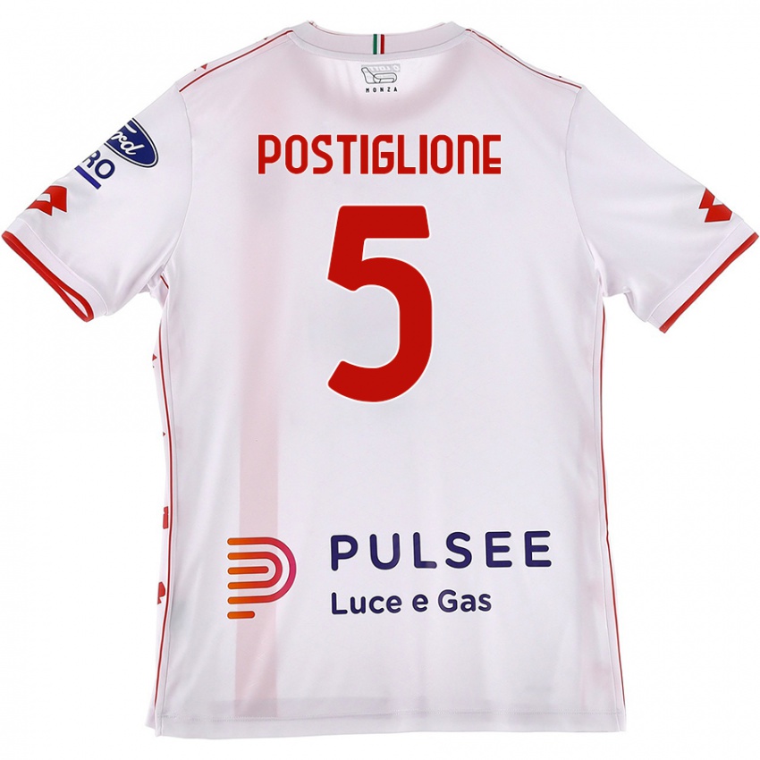 Niño Camiseta Nicolò Postiglione #5 Blanco Rojo 2ª Equipación 2024/25 La Camisa