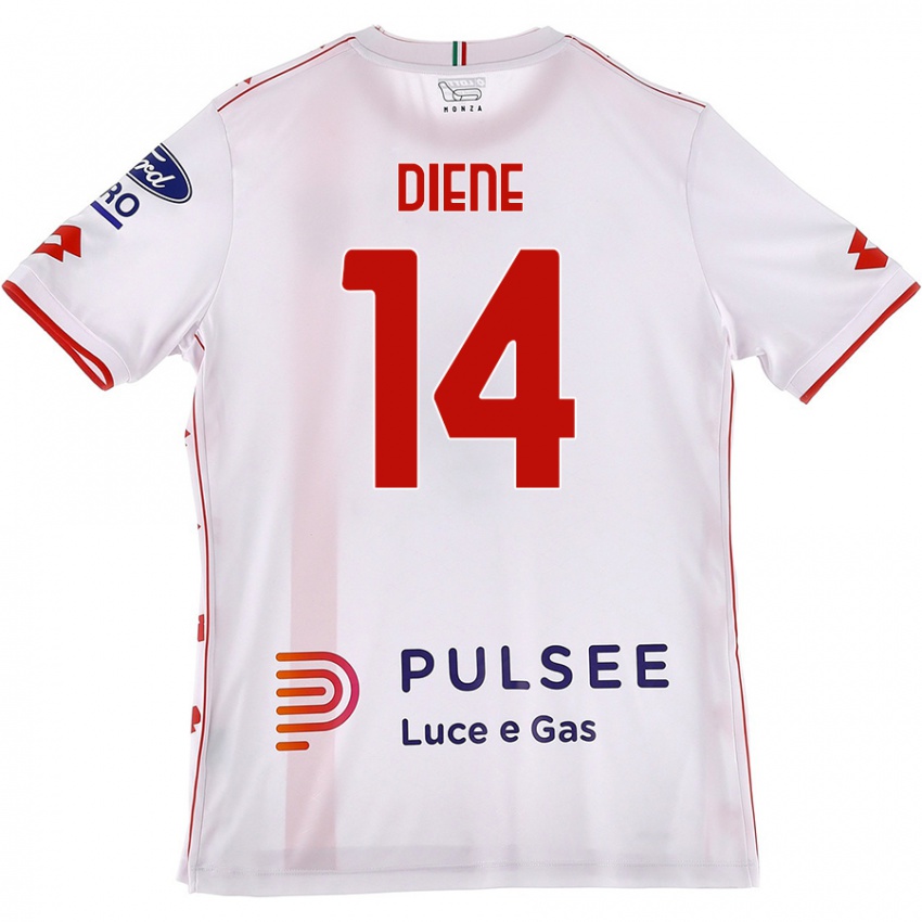 Niño Camiseta Abdou Diene #14 Blanco Rojo 2ª Equipación 2024/25 La Camisa