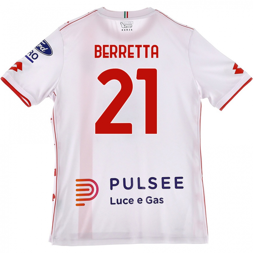 Niño Camiseta Alessandro Berretta #21 Blanco Rojo 2ª Equipación 2024/25 La Camisa