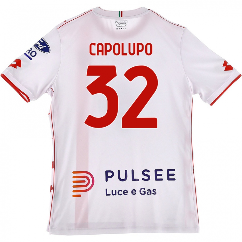 Niño Camiseta Samuele Capolupo #32 Blanco Rojo 2ª Equipación 2024/25 La Camisa