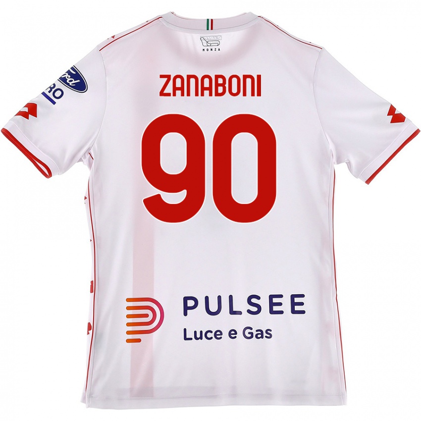 Niño Camiseta Emanuele Zanaboni #90 Blanco Rojo 2ª Equipación 2024/25 La Camisa