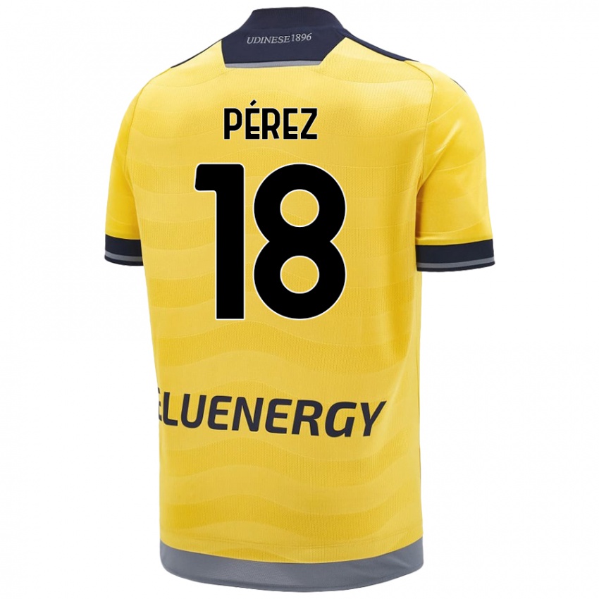 Niño Camiseta Nehuén Pérez #18 Dorado 2ª Equipación 2024/25 La Camisa