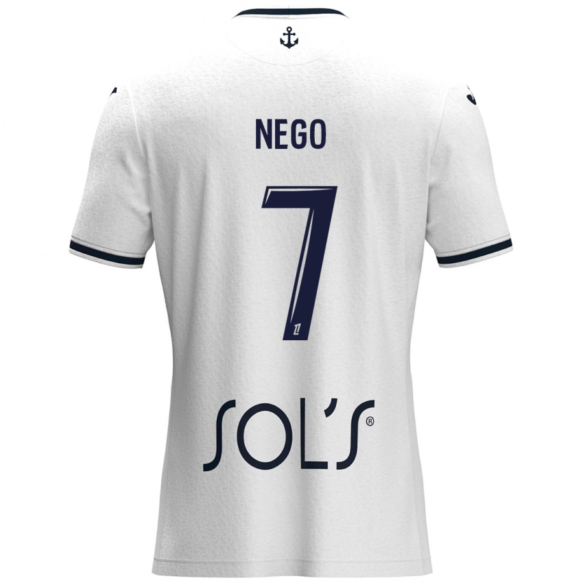 Niño Camiseta Loïc Nego #7 Blanco Azul Oscuro 2ª Equipación 2024/25 La Camisa