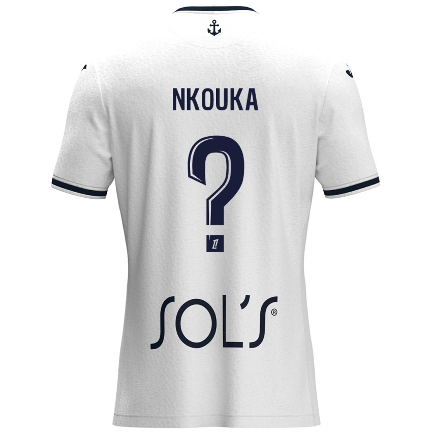 Niño Camiseta Ethan Nkouka #0 Blanco Azul Oscuro 2ª Equipación 2024/25 La Camisa