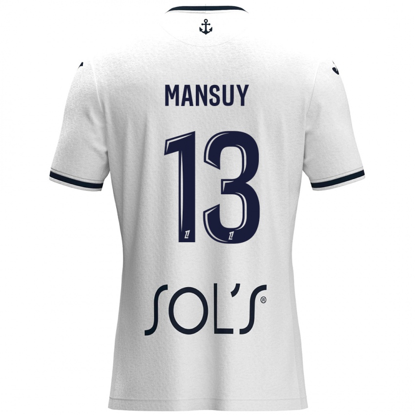 Niño Camiseta Héloïse Mansuy #13 Blanco Azul Oscuro 2ª Equipación 2024/25 La Camisa