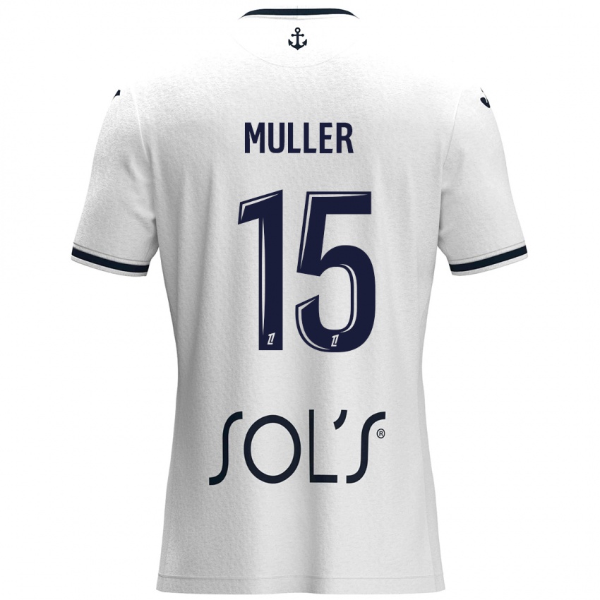 Niño Camiseta Laura Muller #15 Blanco Azul Oscuro 2ª Equipación 2024/25 La Camisa