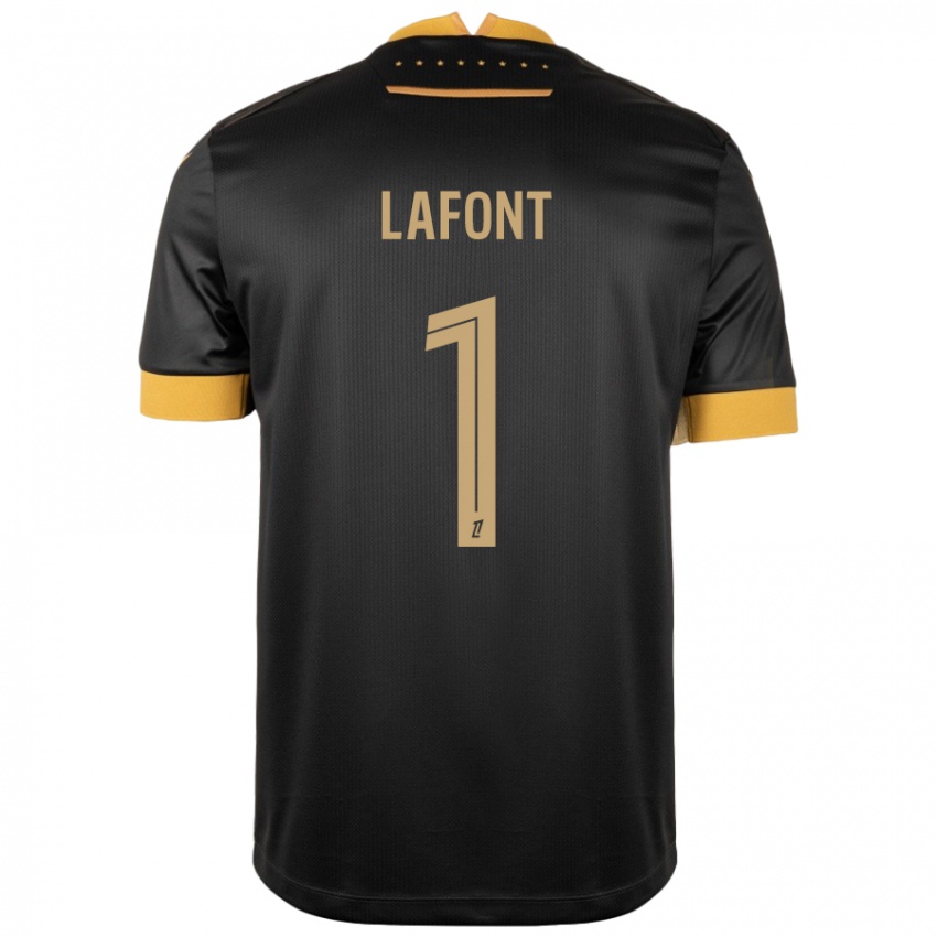 Niño Camiseta Alban Lafont #1 Negro Marrón 2ª Equipación 2024/25 La Camisa