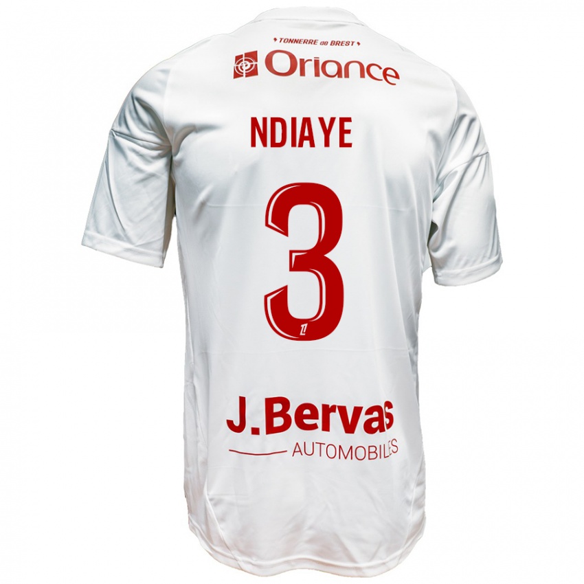 Niño Camiseta Abdoulaye Ndiaye #3 Blanco Rojo 2ª Equipación 2024/25 La Camisa