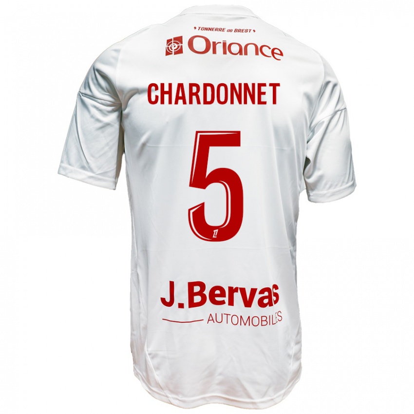 Niño Camiseta Brendan Chardonnet #5 Blanco Rojo 2ª Equipación 2024/25 La Camisa