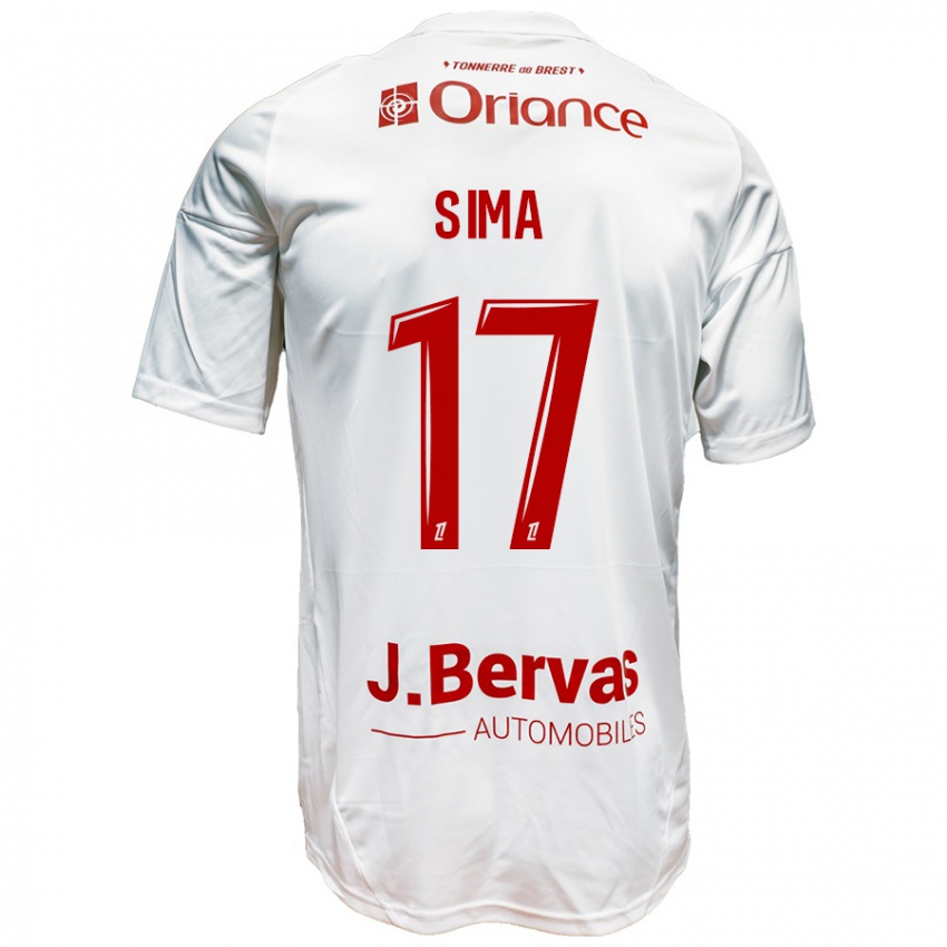 Niño Camiseta Abdallah Sima #17 Blanco Rojo 2ª Equipación 2024/25 La Camisa