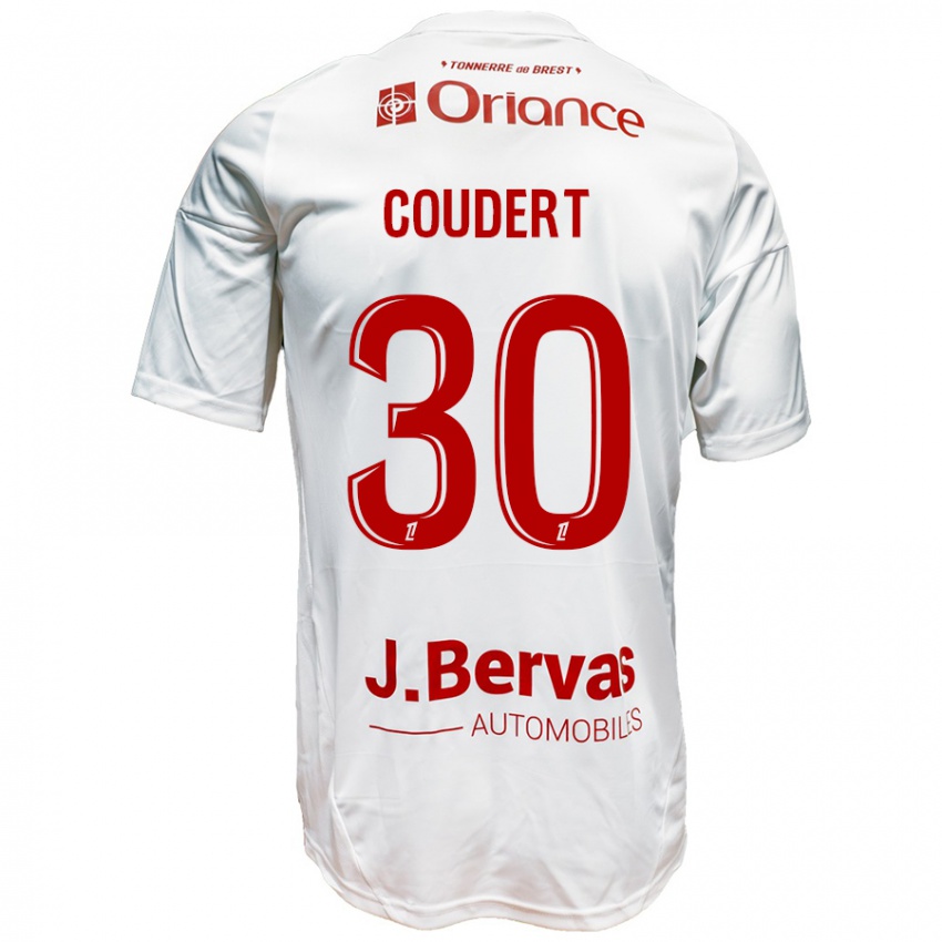 Niño Camiseta Grégoire Coudert #30 Blanco Rojo 2ª Equipación 2024/25 La Camisa