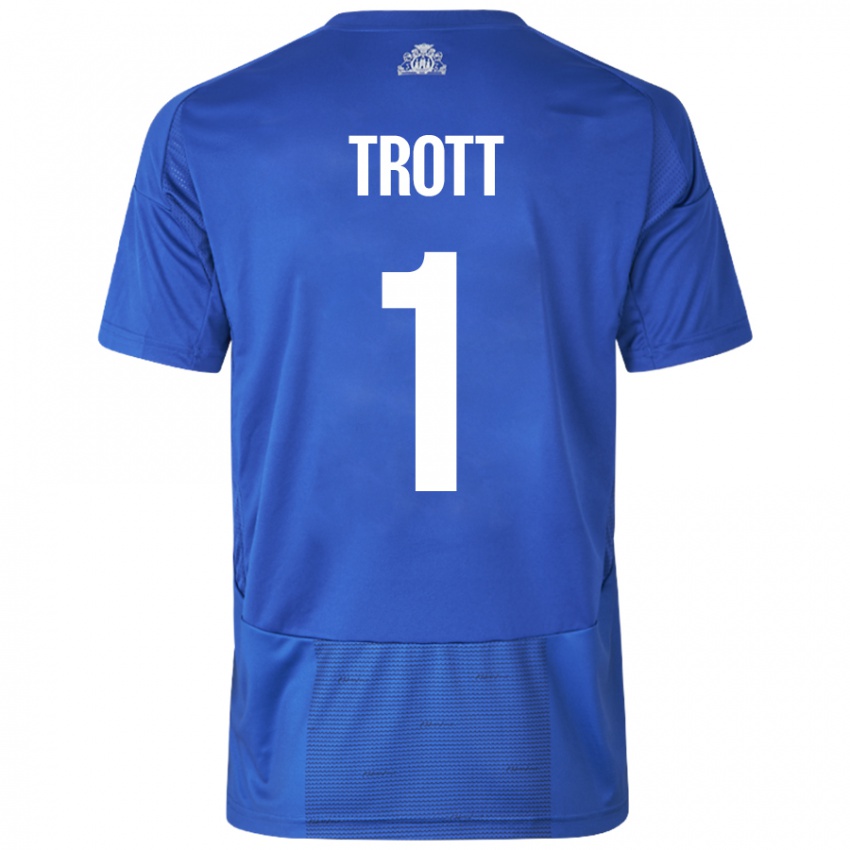 Niño Camiseta Nathan Trott #1 Blanco Azul 2ª Equipación 2024/25 La Camisa