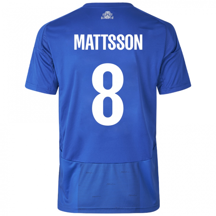 Niño Camiseta Magnus Mattsson #8 Blanco Azul 2ª Equipación 2024/25 La Camisa