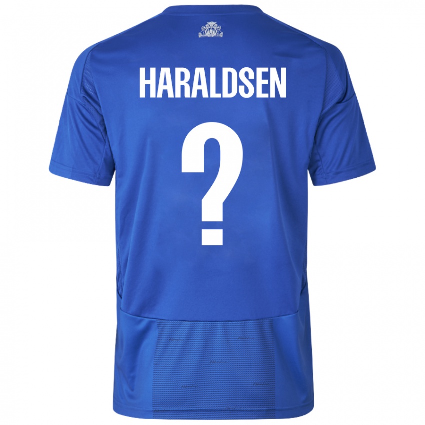 Niño Camiseta Henrik Haraldsen #0 Blanco Azul 2ª Equipación 2024/25 La Camisa