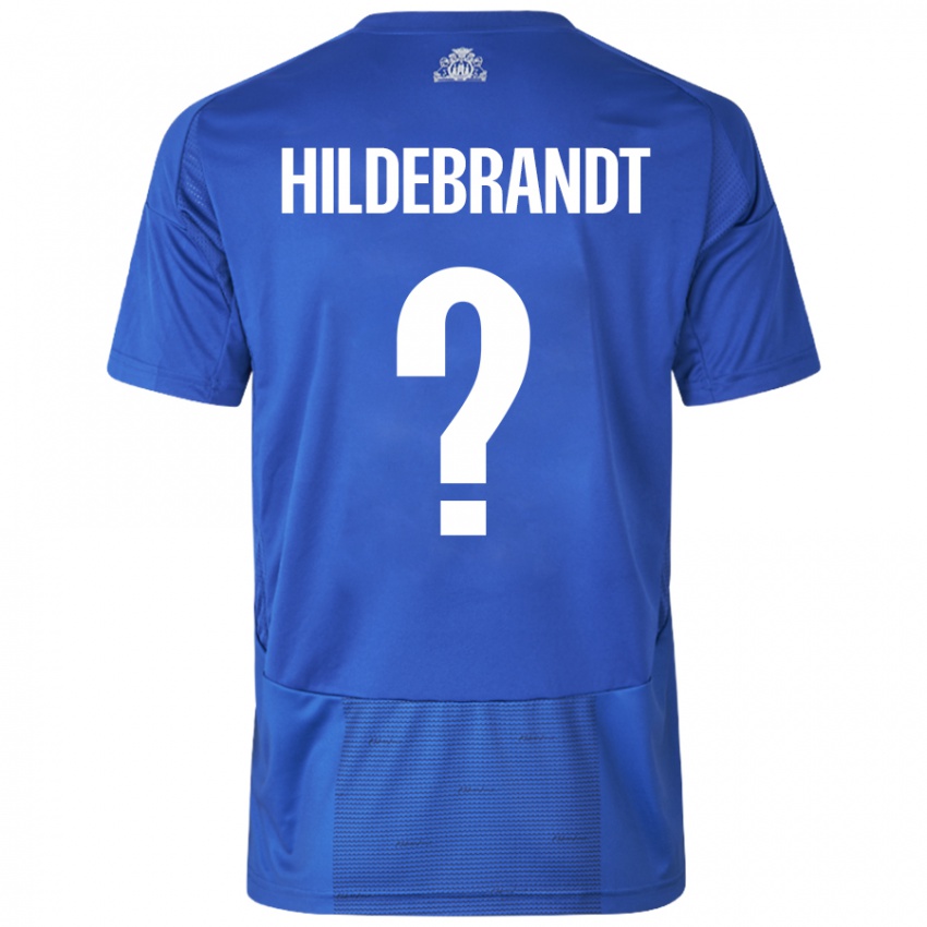 Niño Camiseta Sylvester Hildebrandt #0 Blanco Azul 2ª Equipación 2024/25 La Camisa