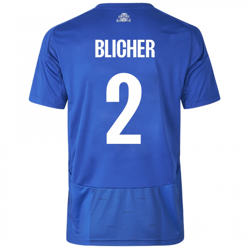 Niño Camiseta Nicolai Blicher #2 Blanco Azul 2ª Equipación 2024/25 La Camisa