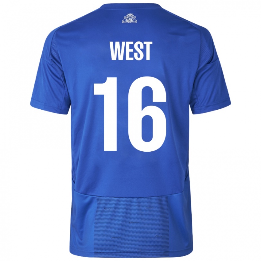 Niño Camiseta Liam West #16 Blanco Azul 2ª Equipación 2024/25 La Camisa