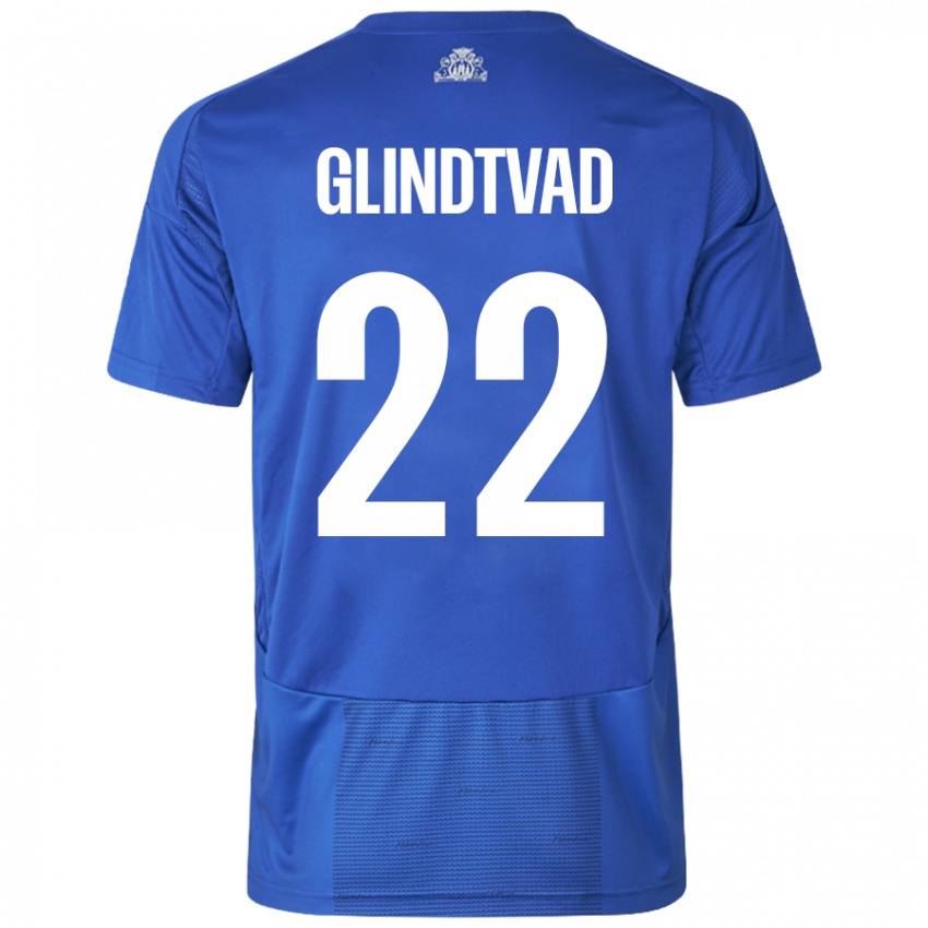 Niño Camiseta William Glindtvad #22 Blanco Azul 2ª Equipación 2024/25 La Camisa