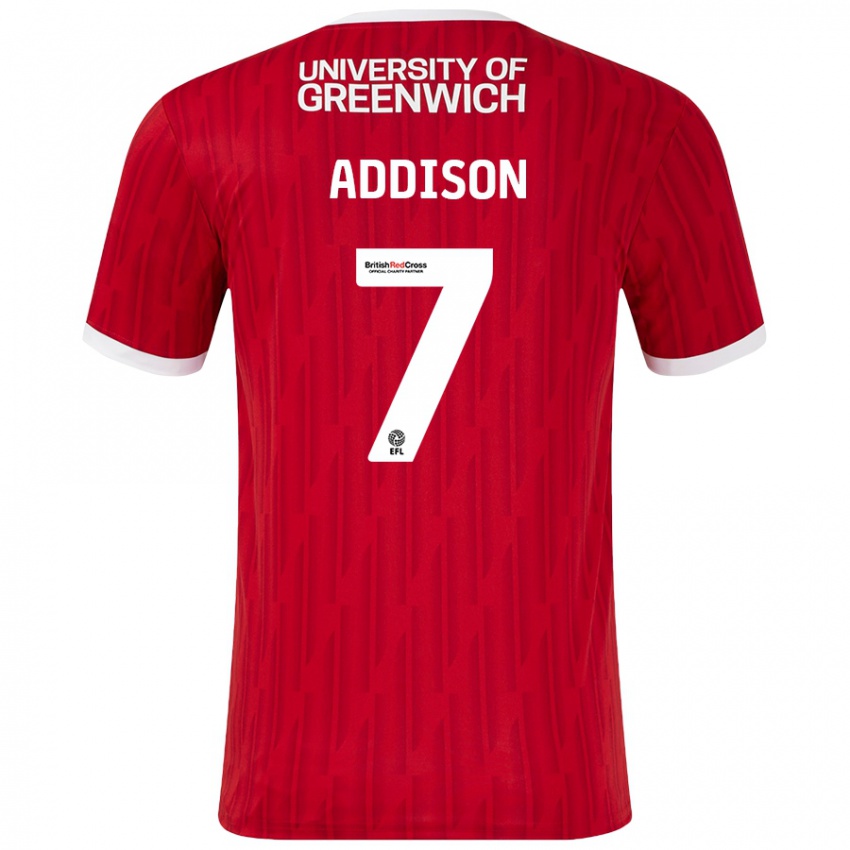 Hombre Camiseta Angela Addison #7 Rojo Blanco 1ª Equipación 2024/25 La Camisa