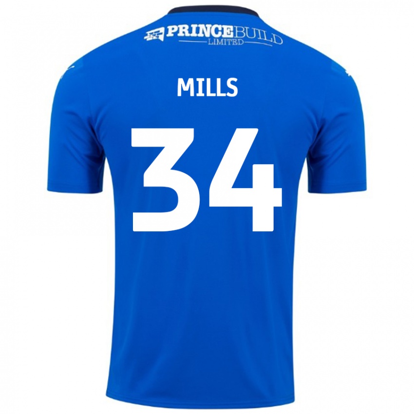 Hombre Camiseta Harley Mills #34 Azul Blanco 1ª Equipación 2024/25 La Camisa