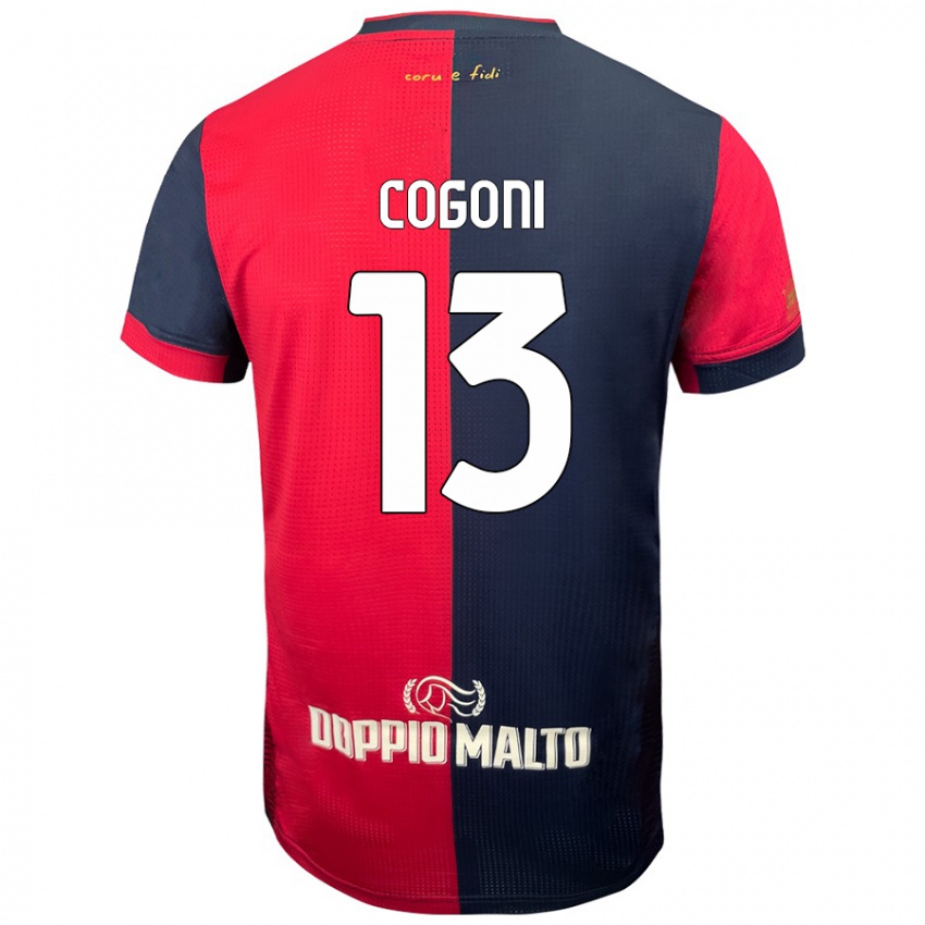 Hombre Camiseta Andrea Cogoni #13 Rojo Azul Más Oscuro 1ª Equipación 2024/25 La Camisa