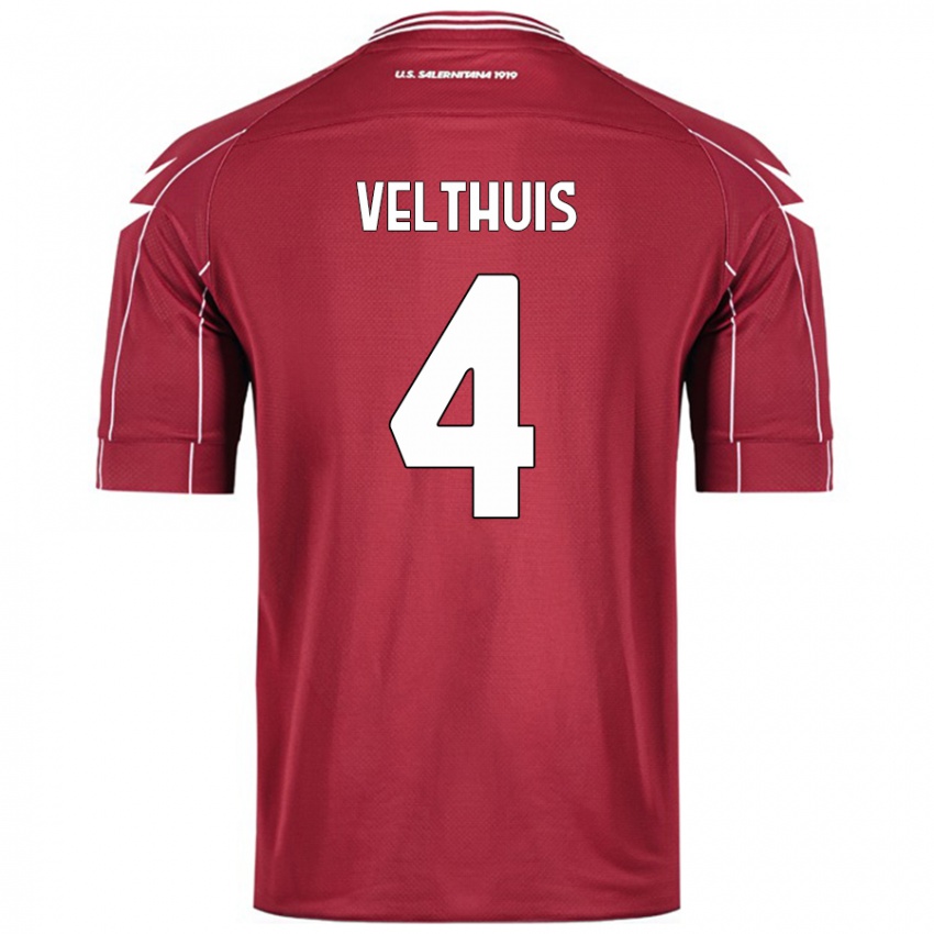 Hombre Camiseta Tijs Velthuis #4 Borgoña 1ª Equipación 2024/25 La Camisa