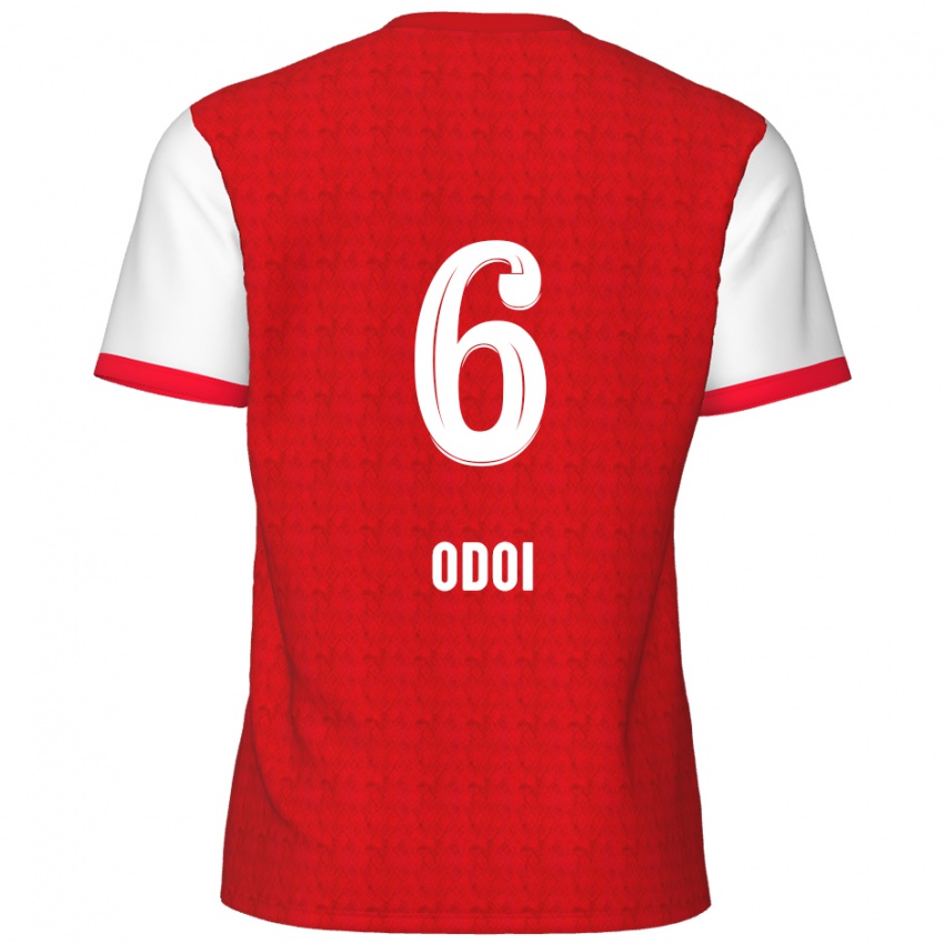 Hombre Camiseta Denis Odoi #6 Rojo Blanco 1ª Equipación 2024/25 La Camisa