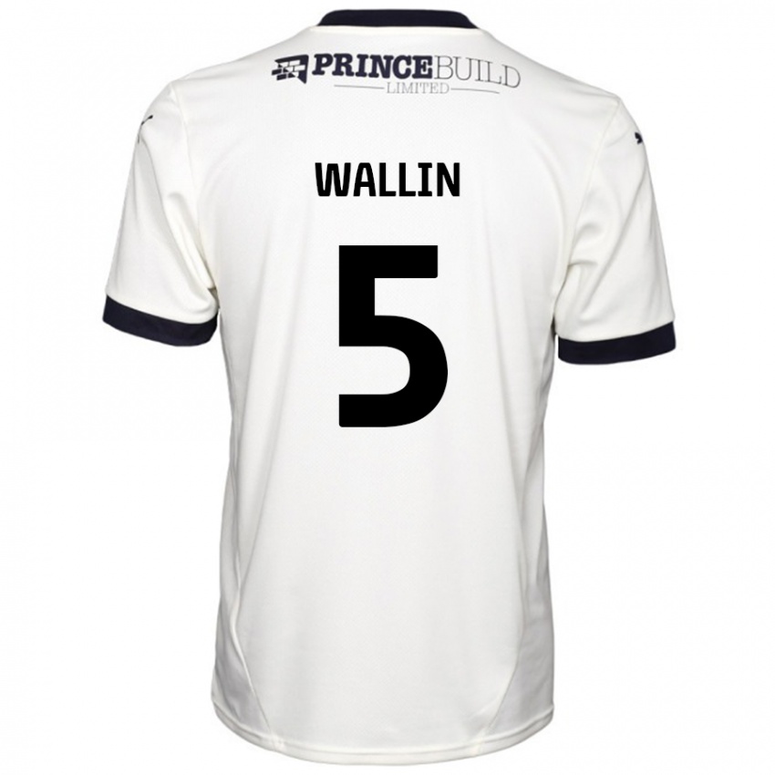 Hombre Camiseta Oscar Wallin #5 Blanquecino Negro 2ª Equipación 2024/25 La Camisa