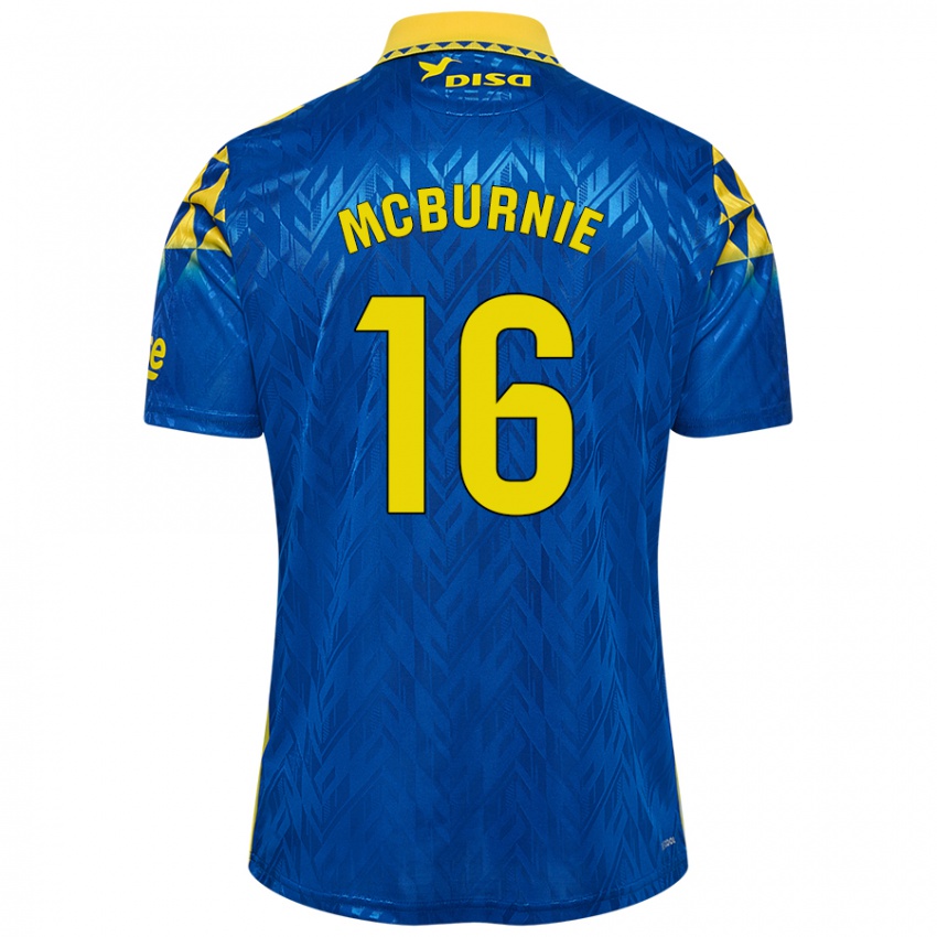 Hombre Camiseta Oli Mcburnie #16 Azul Amarillo 2ª Equipación 2024/25 La Camisa