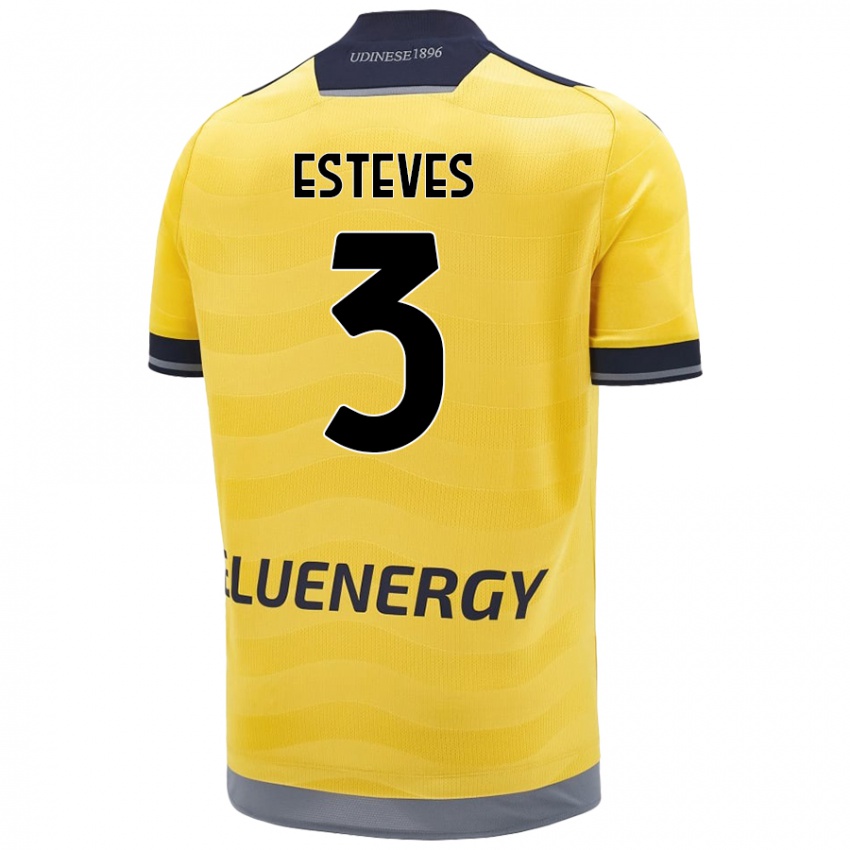 Hombre Camiseta Goncalo Esteves #3 Dorado 2ª Equipación 2024/25 La Camisa