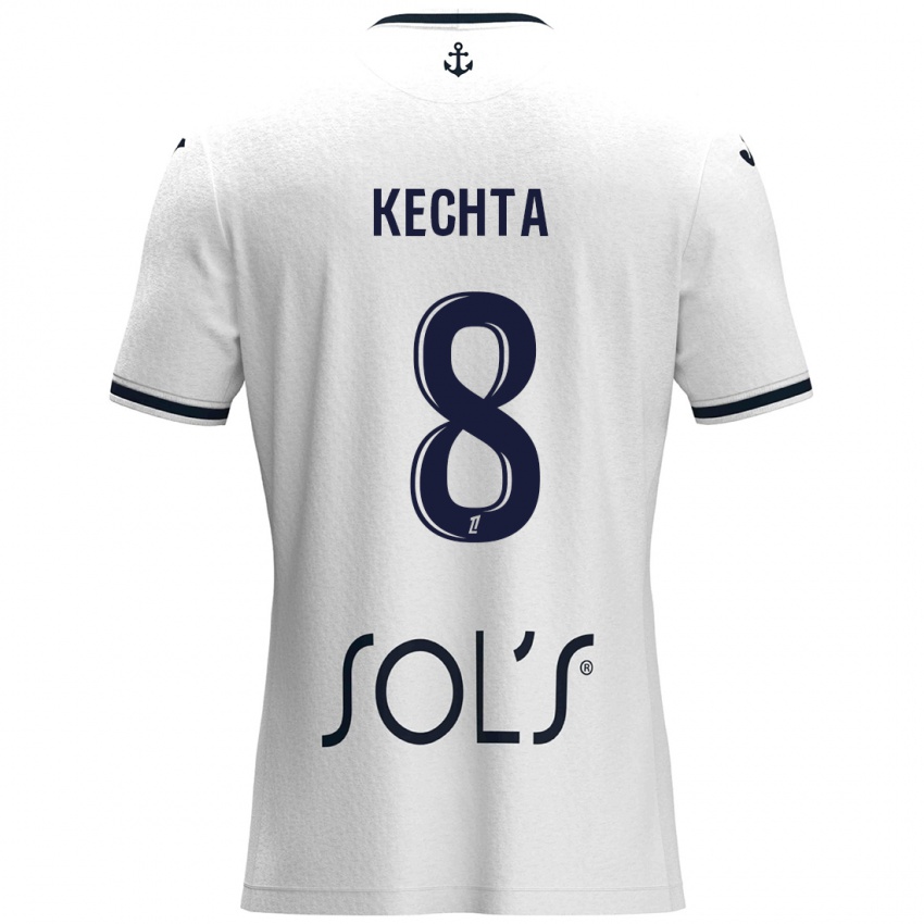 Hombre Camiseta Yassine Kechta #8 Blanco Azul Oscuro 2ª Equipación 2024/25 La Camisa