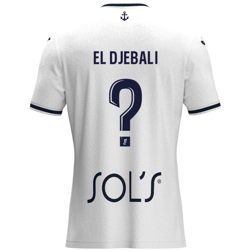 Hombre Camiseta Rayan El Djebali #0 Blanco Azul Oscuro 2ª Equipación 2024/25 La Camisa