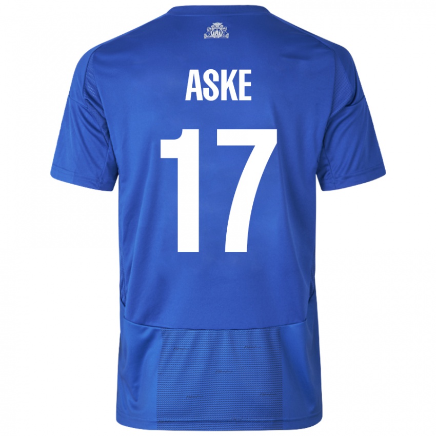 Hombre Camiseta Aske Christensen #17 Blanco Azul 2ª Equipación 2024/25 La Camisa